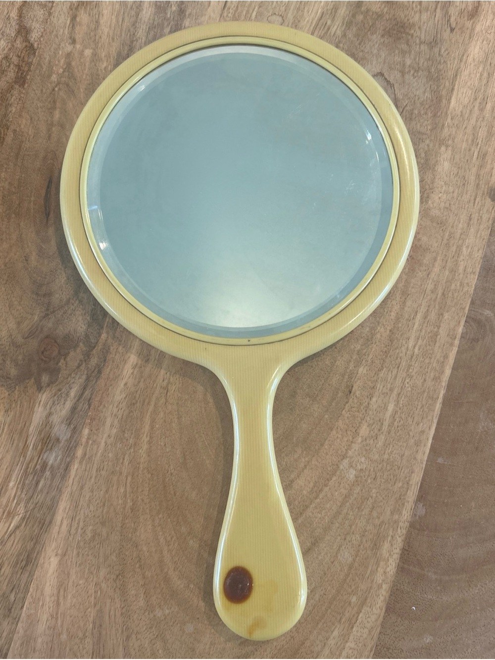 Vintage Bakelite Hand Vanity Mirror Beveled Glass
